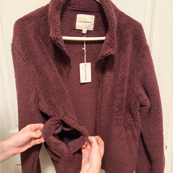 Lucky Brand Women's Burgundy Teddy Jacket - Picture 6 of 7